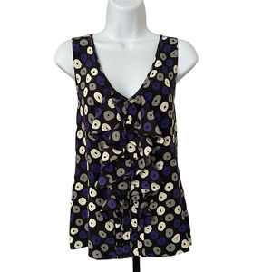 Tory Burch 100% Silk Ruffle Sleeveless Blouse Top Size 4 Purple Black Sleeveless